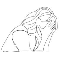 Design minmal continuous line of headache stress woman sick with one line. vector