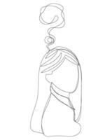 Continuous line art concept of lady with question mark quiz confuse question woman with decor. vector