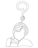 Continuous line art concept of man male boy with question mark quiz confuse question decor. vector