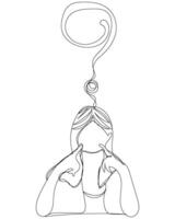 Continuous line art of lady with question mark quiz confuse question woman minimal style art. vector