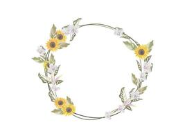 foliage and sunflower with leave frame on white background vector