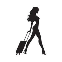 silhouette of a woman with suitcase on white background vector