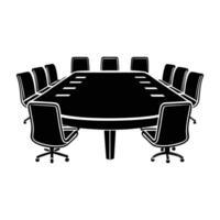 a black and white image of a conference table with chairs vector