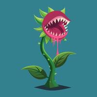 a cartoon plant with a mouth full of teeth vector