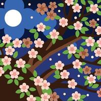 a tree with flowers and moon in the background vector