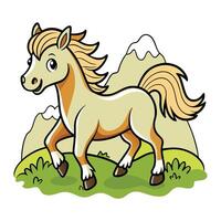 cartoon horse running in the field. vector