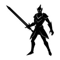 silhouette of a knight with sword and armor vector