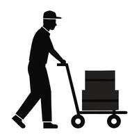 a man pushing a cart with boxes on it vector