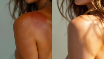 Sunburn Recovery Comparison, Shoulder and Arm Skin Before vs After photo