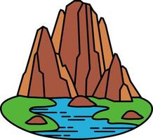 A mountain landscape range with a river flowing through vector