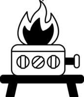 black and white single icon of camping stove vector