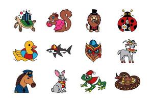 flat icon collection of fancy animals illustration vector