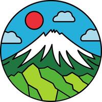 A mountain with a red sun in the sky vector