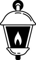 black and white icon of a camping lantern with a flame is lit vector