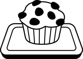 black and white icon of chocolate muffin on tray vector