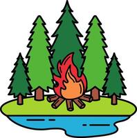 a forest with a campfire in the middle vector