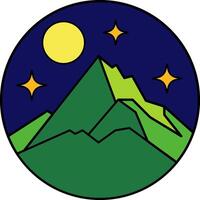 A mountain with a yellow moon in the sky vector