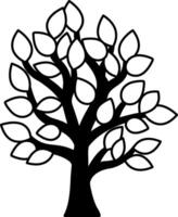 black and white single icon of a tree with leaves vector