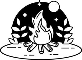 black and white icon of a campfire in a forest at night vector