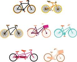 A versatile collection of bicycle illustrations featuring various styles and designs. Ideal for transportation themes, eco-friendly projects, outdoor activities, and lifestyle visuals. vector