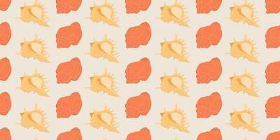 Sea shells seamless pattern. Trendy pattern of seashells for wrapping paper, wallpaper, stickers, notebook cover. Tropical underwater mollusk shells illustration vector