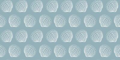 Seamless seashell pattern in line art style. Hand drawn summer sea themed design for textile, wrapping, card on white background. vector
