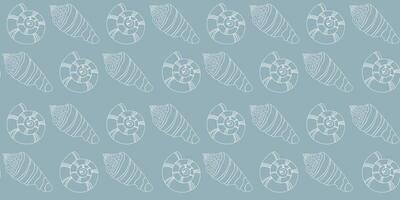 Sea shells seamless pattern in line art style. Trendy pattern of seashells for wrapping paper, wallpaper, stickers, notebook cover. vector