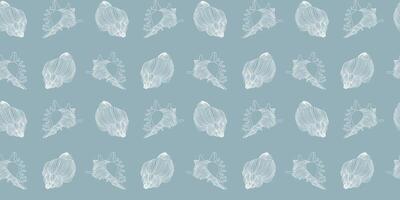 Line art seamless pattern with outline shells and mollusks. Linear illustrations with underwater creatures in white colors. vector