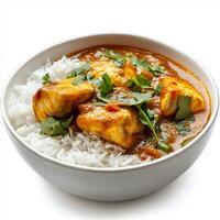Delicious Fish Curry with Rice Aromatic Spiced Fish in a Rich Sauce photo