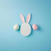 Easter Greeting Frame with Colorful Eggs on Blue Background photo