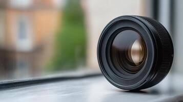 A lens is sitting on a window sill photo