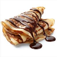 A stack of crepes with chocolate drizzle photo