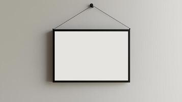 A blank white frame hanging on a wall photo