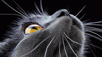 A close up of a cat's face with yellow eyes photo