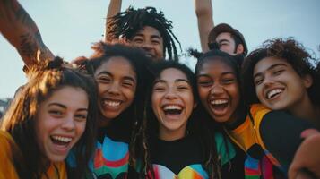 Young activists smiling and cheering for political event photo