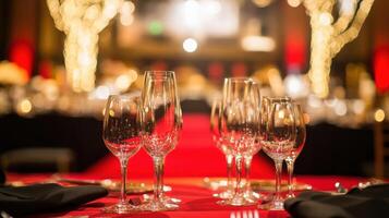 The diplomat pauses to reflect with a softfocus background featuring an array of glimmering glassware set upon elegantly draped tables highlighting the opulence surrounding the re photo