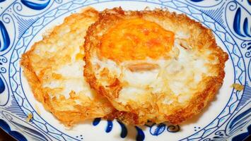 Above photo of a fried egg on a plate