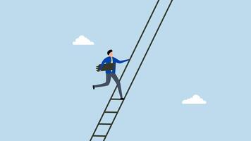 Build ladder of success, 4k animation of businessman build ladder of success to climb up. video