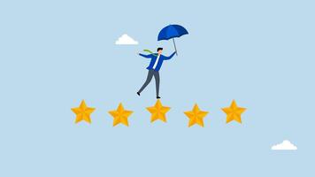 Performance review, 4k animation of businessman balance himself on stars rating evaluation. video