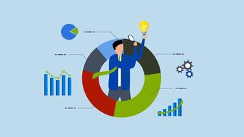Data scientist analyze data, 4k animation of businessman analyze data with lightbulb. video