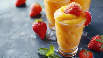 A Refreshing Strawberry and Mango Slush on a Sunny Day photo