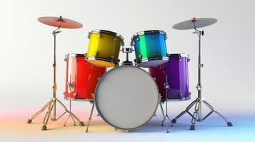 A colorful drum set on a white background photo