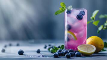 A Refreshing Summer Drink With Blueberries, Lemons, and Mint photo