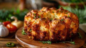 A Golden Brown Cheesy Pull-Apart Bread Loaf, A Culinary Delight photo