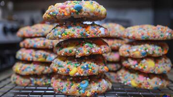 A Stack of Rainbow Sprinkles Cookies Fresh From the Oven photo