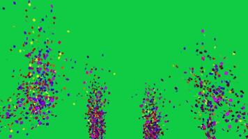 Confetti explosion from down, bottom corner celebration element animation on green screen background video