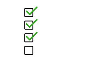Animated checklist with green checkmarks in square boxes. Task completion animation on white background. Perfect for productivity, to-do lists, goals, workflow, and success presentations or apps. video