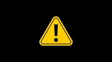 Flashing caution sign animation with exclamation mark. Attention hazard alert signal on transparent background with alpha channel. For emergency warnings, security systems, or user interface prompts. video
