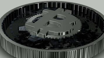 Silver-Black Bitcoin Mechanism, Exclusive, Background, Unique Design, Rotation video