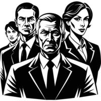 Illustrative Silhouettes of Corporate Leaders Presiding over a Meeting vector